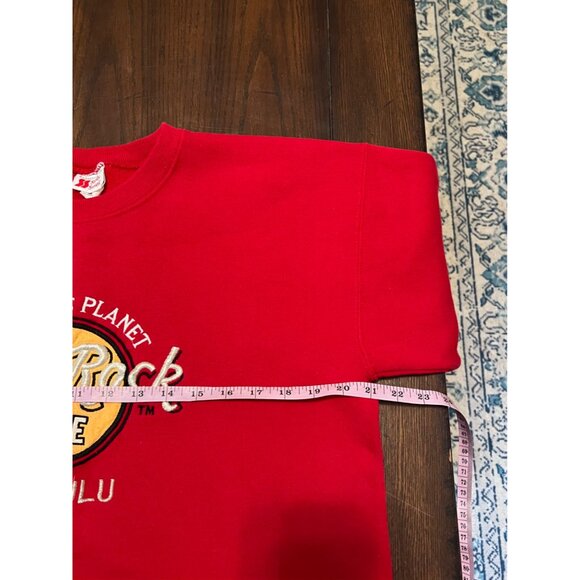 Vintage Hard Rock Cafe Honolulu Embroidery Red Crewneck Sweatshirt Large 90's - Picture 6 of 7